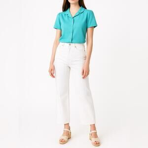 VINTAGE GRAFF Textured Blouse | S/M | Turquoise | Scallop Collar | 70s Retro